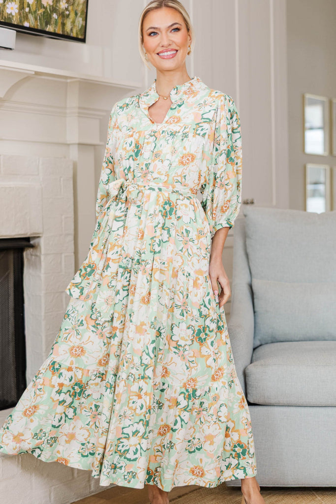 NURSING COLLECTION: All The Fun Mint Green Floral Midi Dress, Large - The Mint Julep Boutique