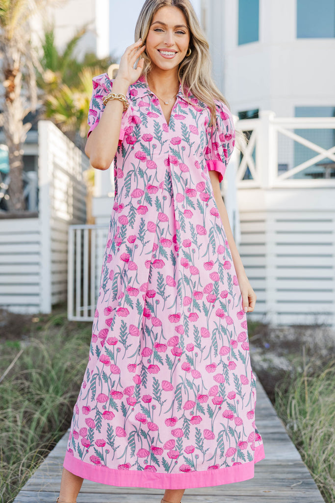 Out Of Town Pink Floral Midi Dress – Shop the Mint