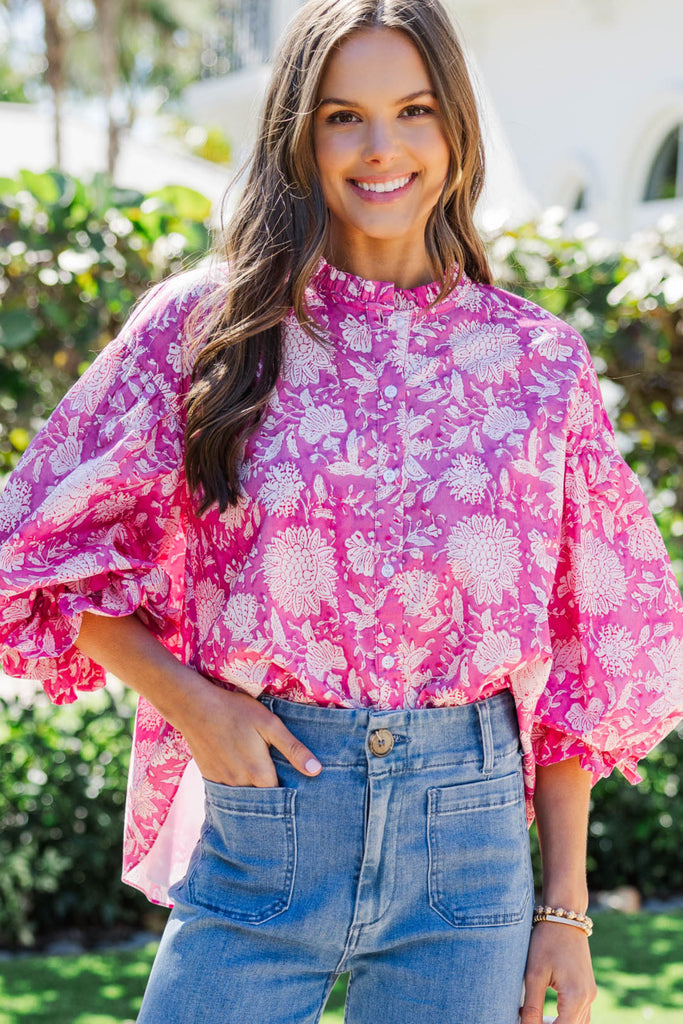 Take Your Turn Fuchsia Chintz Blouse – Shop the Mint