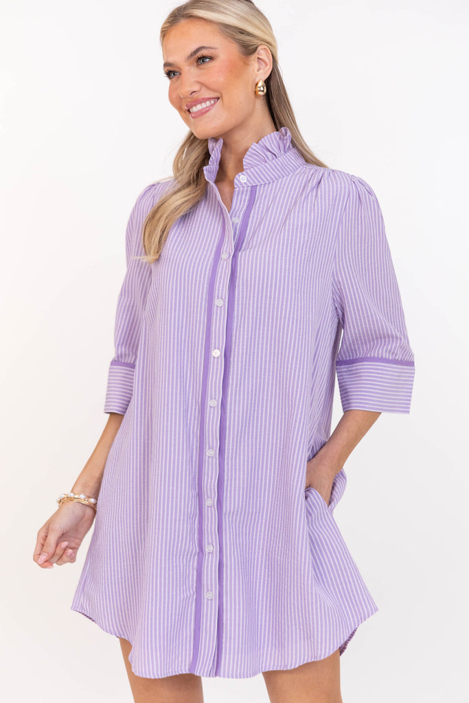 Simply Darling Lavender Seersucker Dress, X-Small - The Mint Julep Boutique