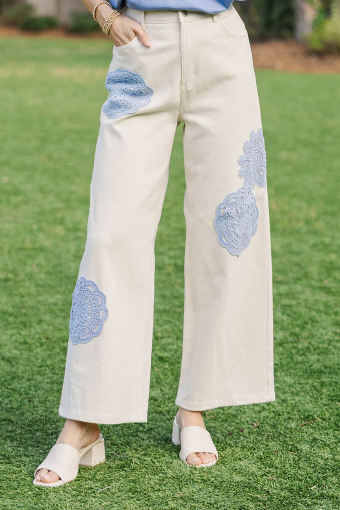 Soft Details Only Cream Eyelet Wide Leg Jeans – Shop the Mint