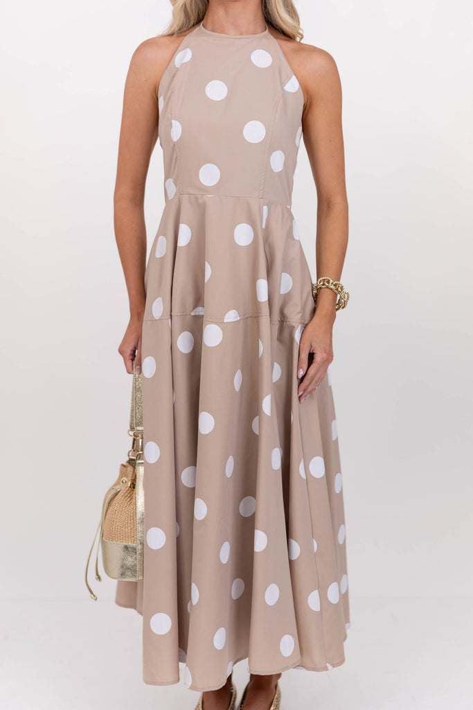 Thinking Of You Taupe Polka Dot Maxi Dress – Shop the Mint
