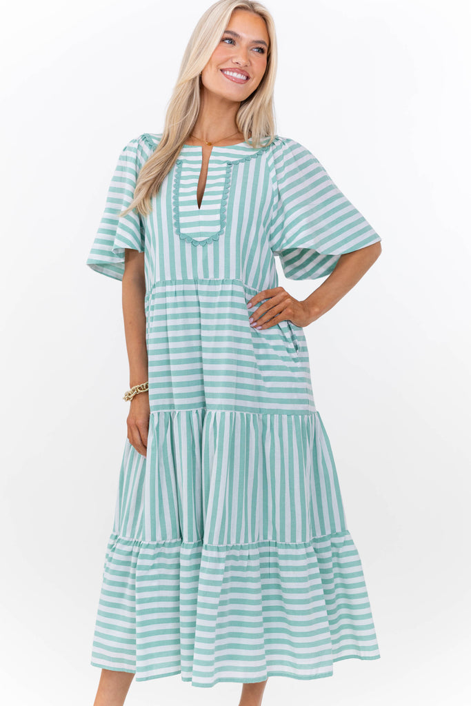 Easy Win Green Striped Midi Dress, Large - The Mint Julep Boutique