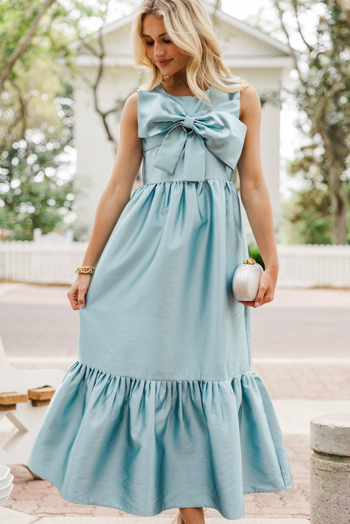 The Keepsake Light Blue Bow Dress, Medium - The Mint Julep Boutique