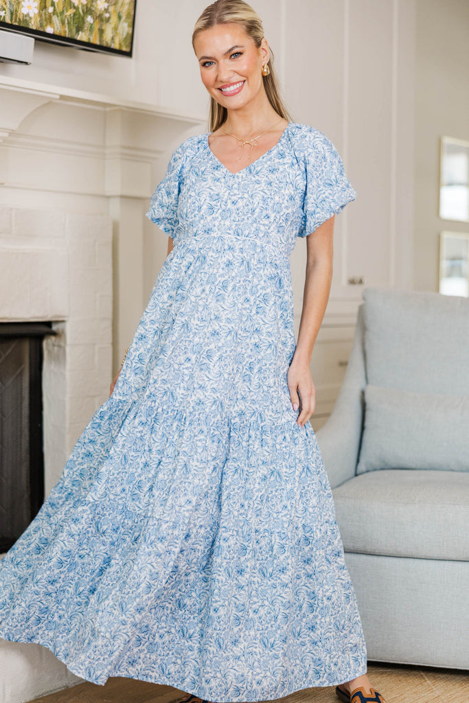 blue fall maxi dress NURSING COLLECTION: Falling In Love Light Blue Toile Maxi Dress