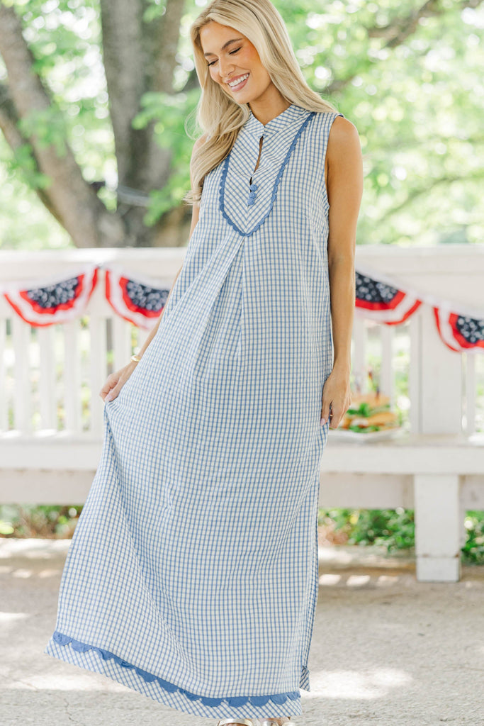 One Of A Kind Blue Gingham Midi Dress – Shop the Mint