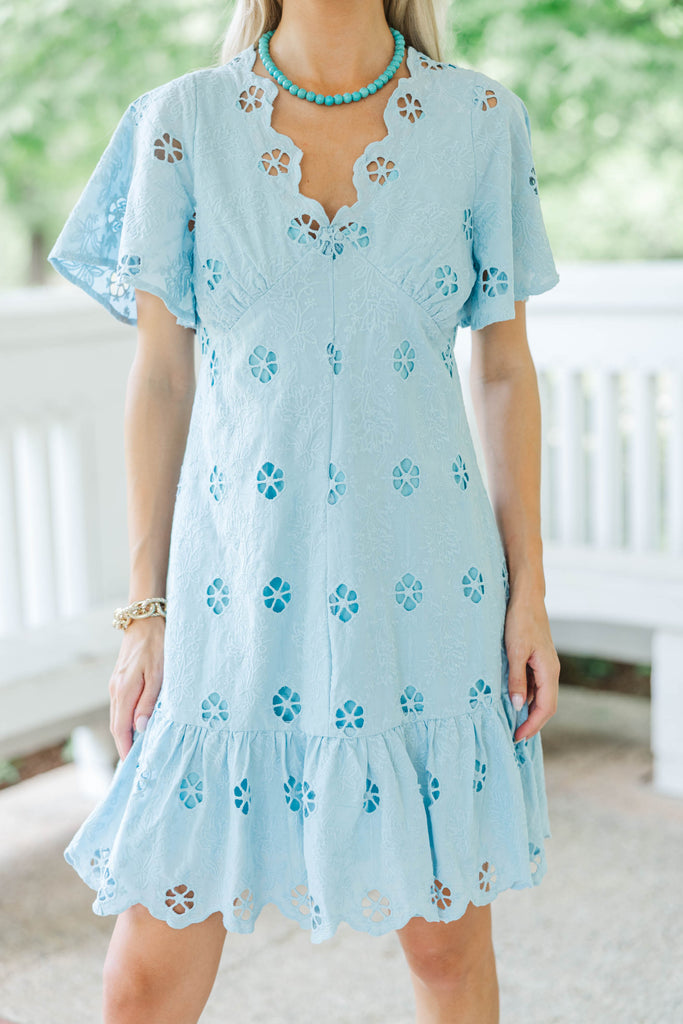 Boldly Beautiful Light Blue Eyelet Dress, Medium - The Mint Julep Boutique