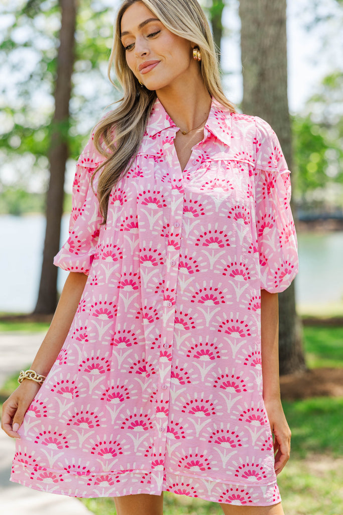 Better Than You Know Pink Medallion Puff Sleeve Dress – Shop the Mint