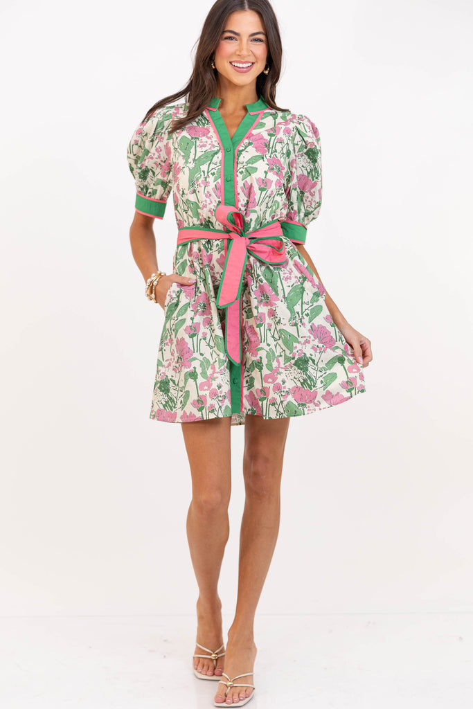 pink and green floral mini dress Chrishelle Mini Dress