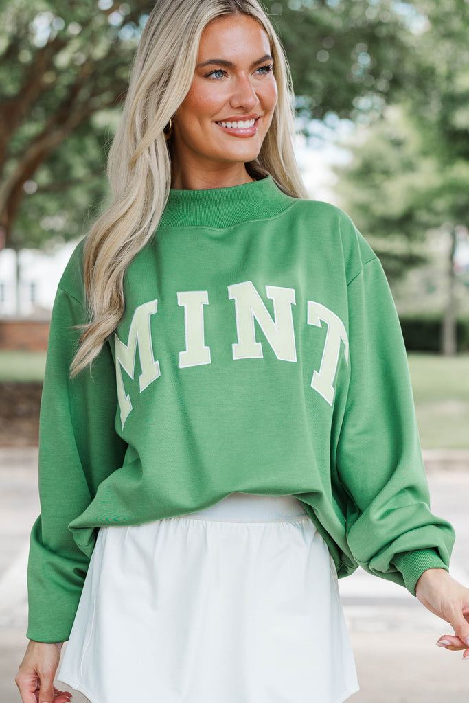 na.e Cotton Smooth Pulloverオリーブ The Mint Olive Mock Neck Sweatshirt – Shop the Mint