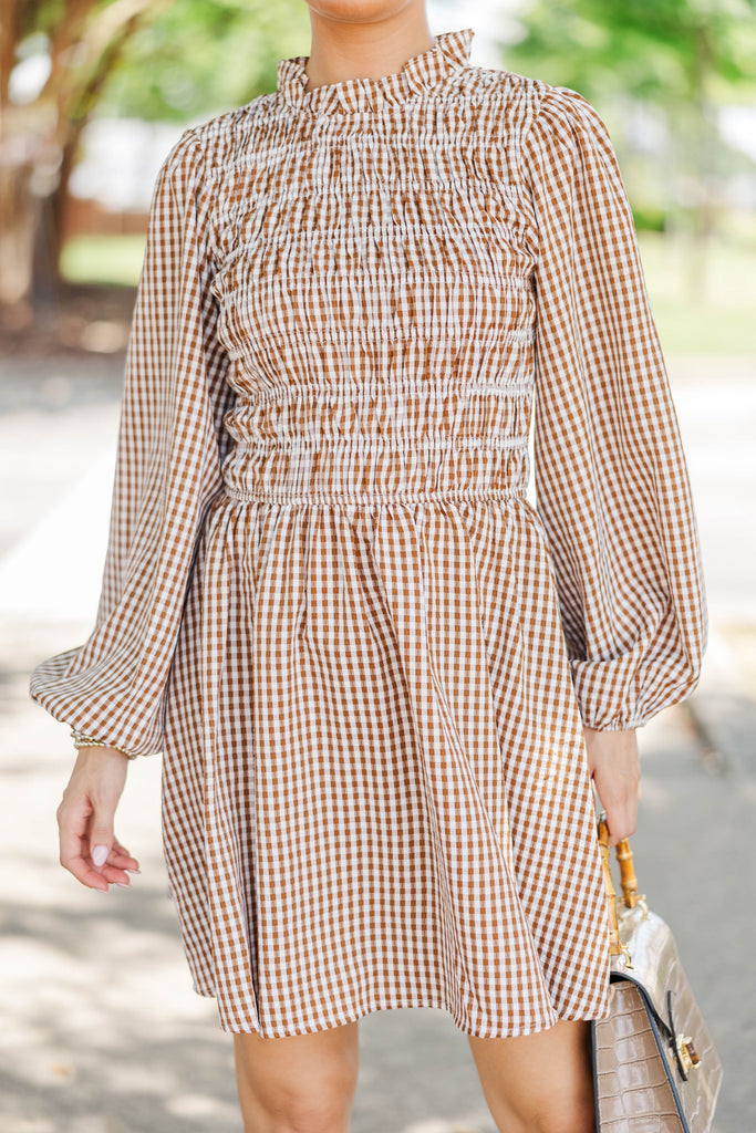 Cherish Every Moment Brown Gingham Dress – Shop the Mint