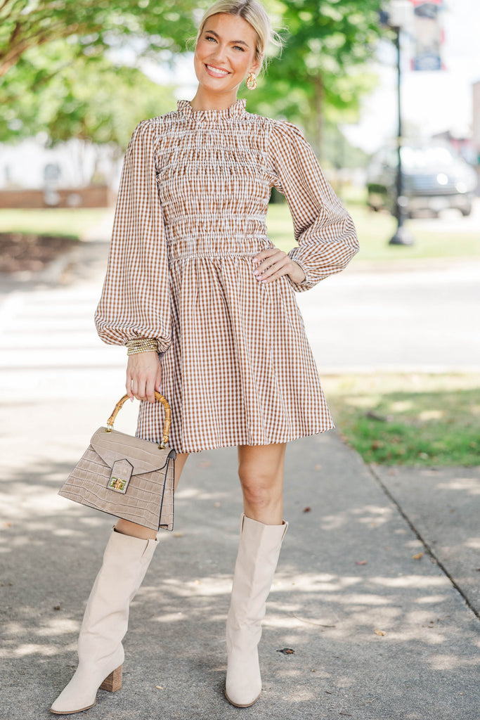 Cherish Every Moment Brown Gingham Dress – Shop the Mint