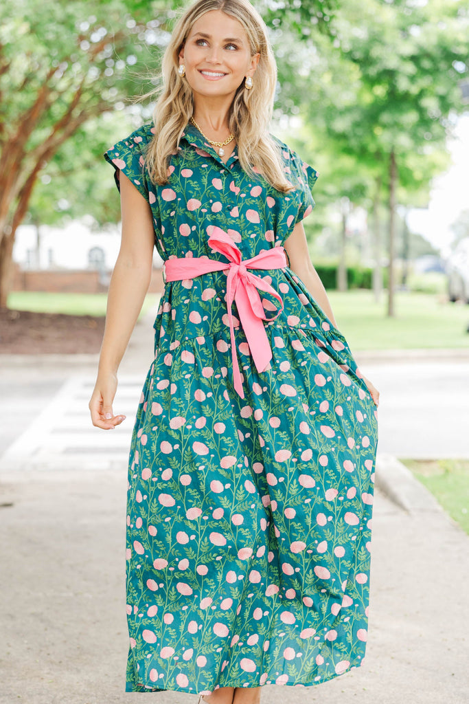 Feeling Inspired Teal Ditsy Floral Maxi Dress – Shop the Mint