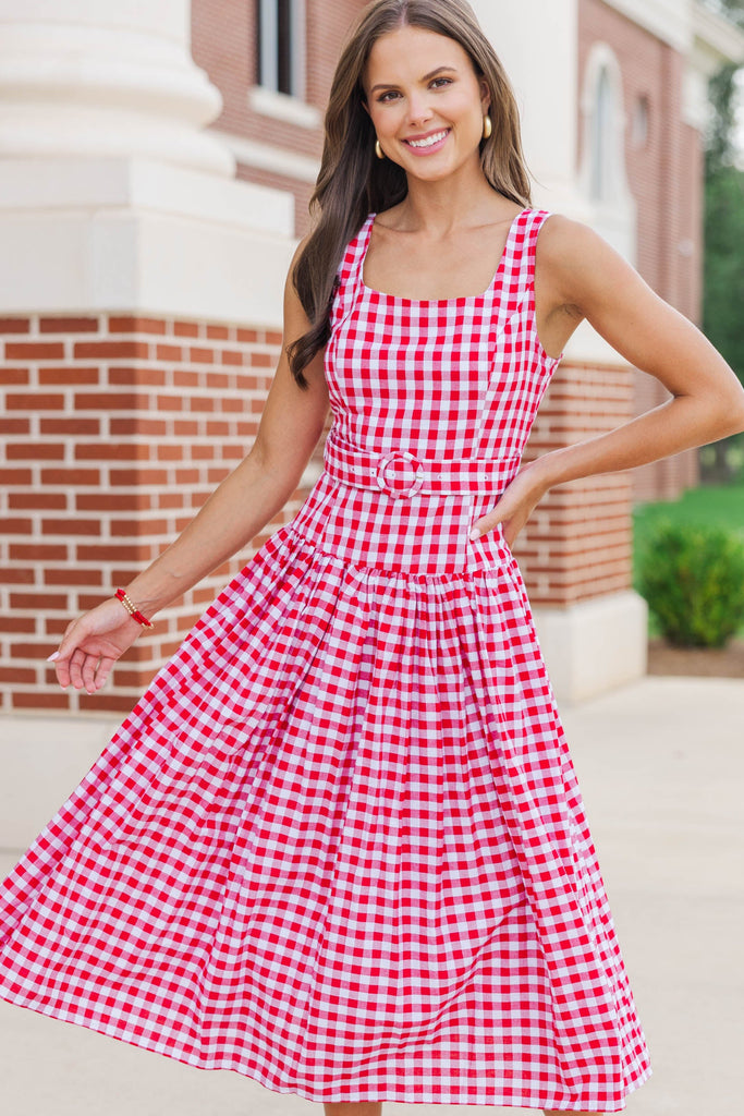 If You Were Here Red Gingham Drop Waist Dress – Shop the Mint