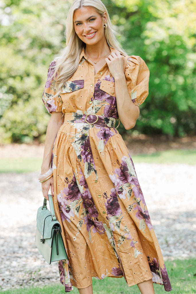 Autumn Agenda Orange Floral Midi Dress – Shop the Mint