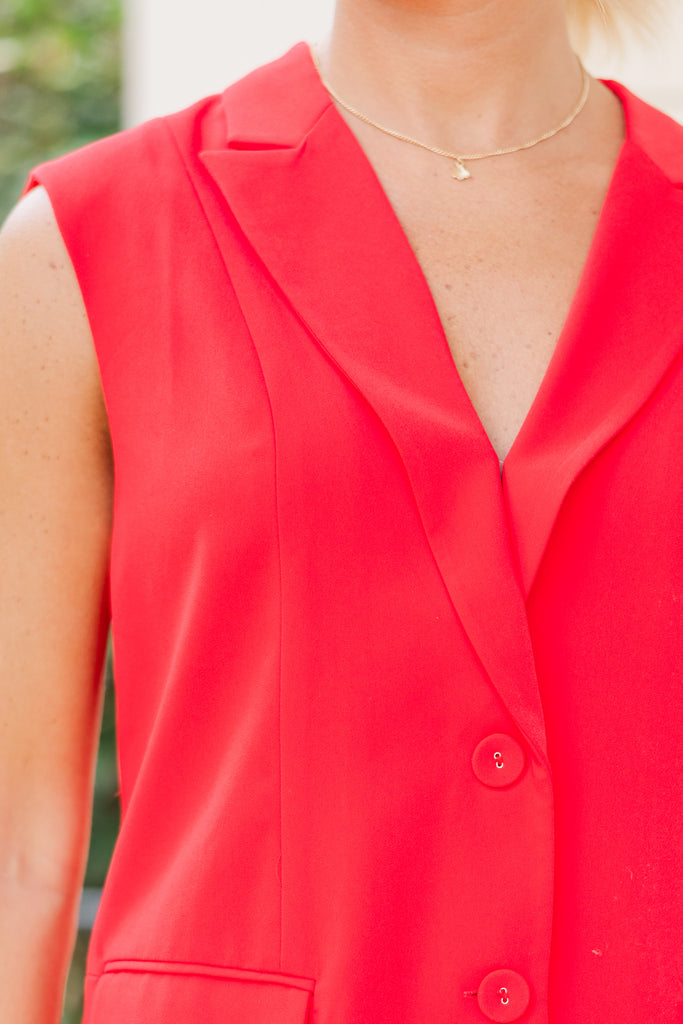in This Moment Red Sleeveless Blazer, Small - The Mint Julep Boutique