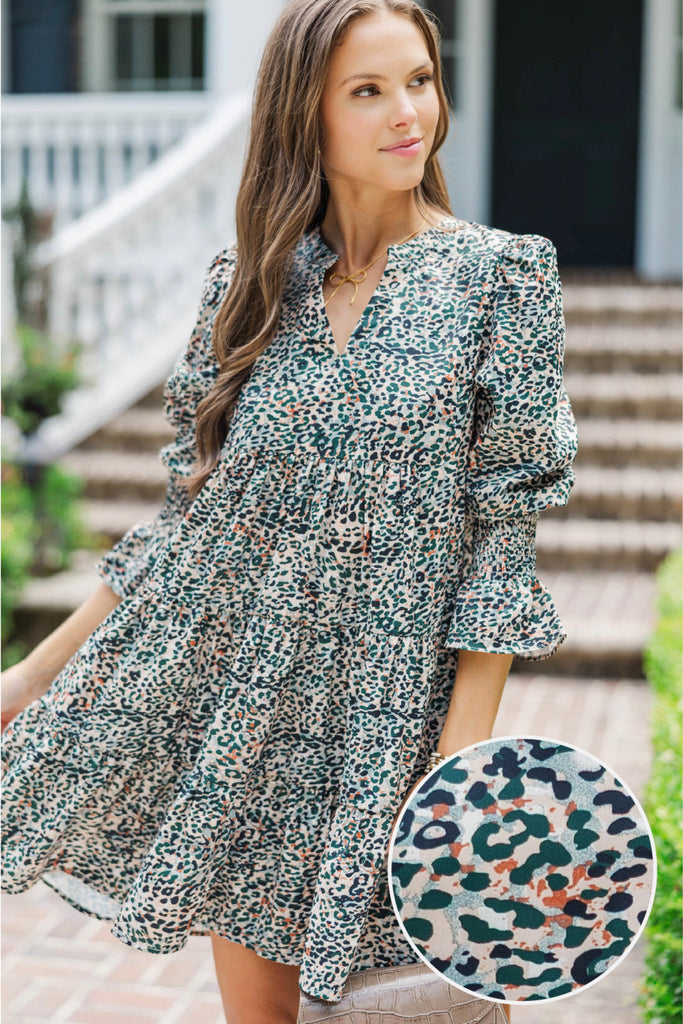 leopard print dress long sleeve In Your Happy Place Olive Green Dress, Large - The Mint Julep Boutique Stretch Rayon Accessory 1:Handkerchief Teen Prom Dresses | P-TEH210