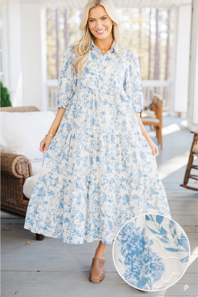 love and be loved midi dress Love Found Blue Toile Midi Dress