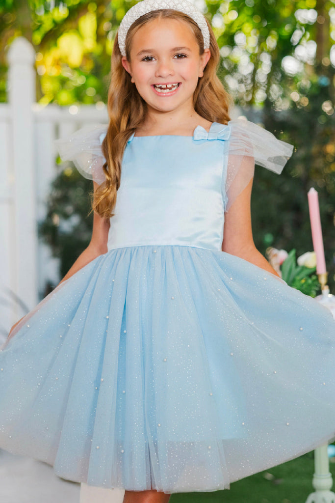 Girls: Dancing Together Light Blue Tulle Pearl Dress, (8/10) - The Mint Julep Boutique