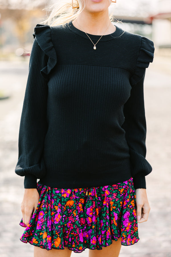 Reach Out Black Ruffled Sweater