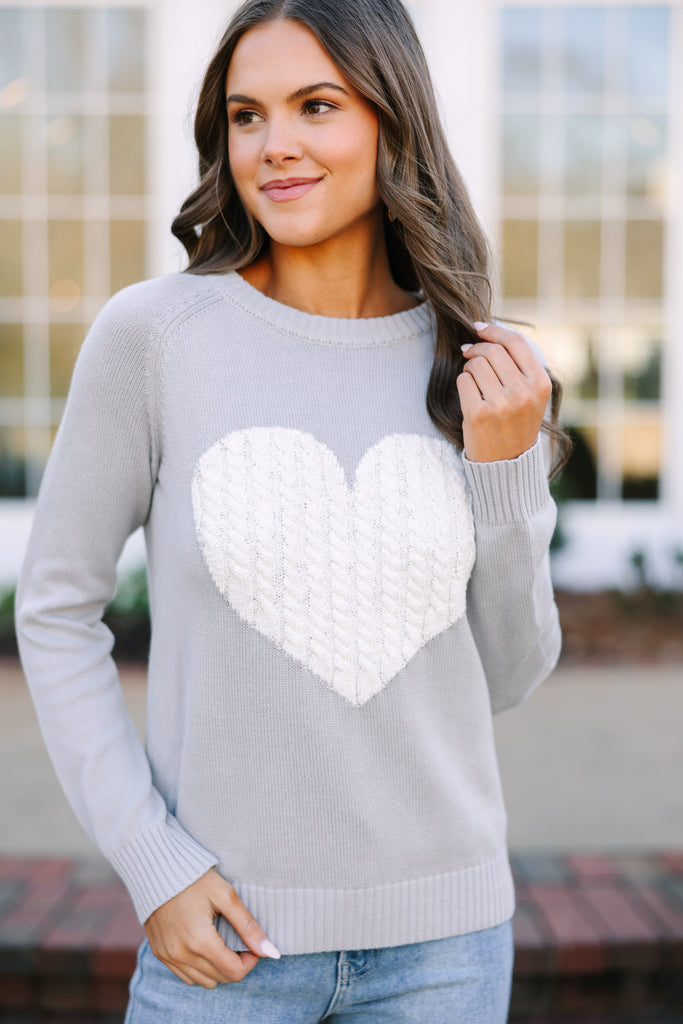 All For Love Gray And Ivory Heart Sweater