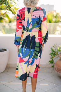 Get What You Want Navy Blue Abstract Print Midi Dress