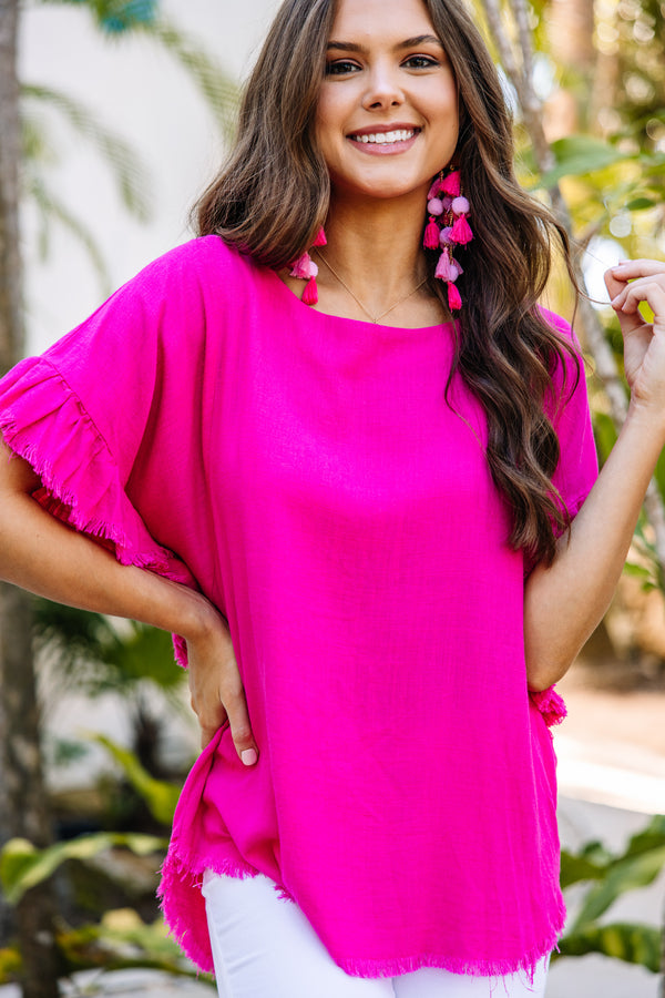 Find You Out Hot Pink Linen Top