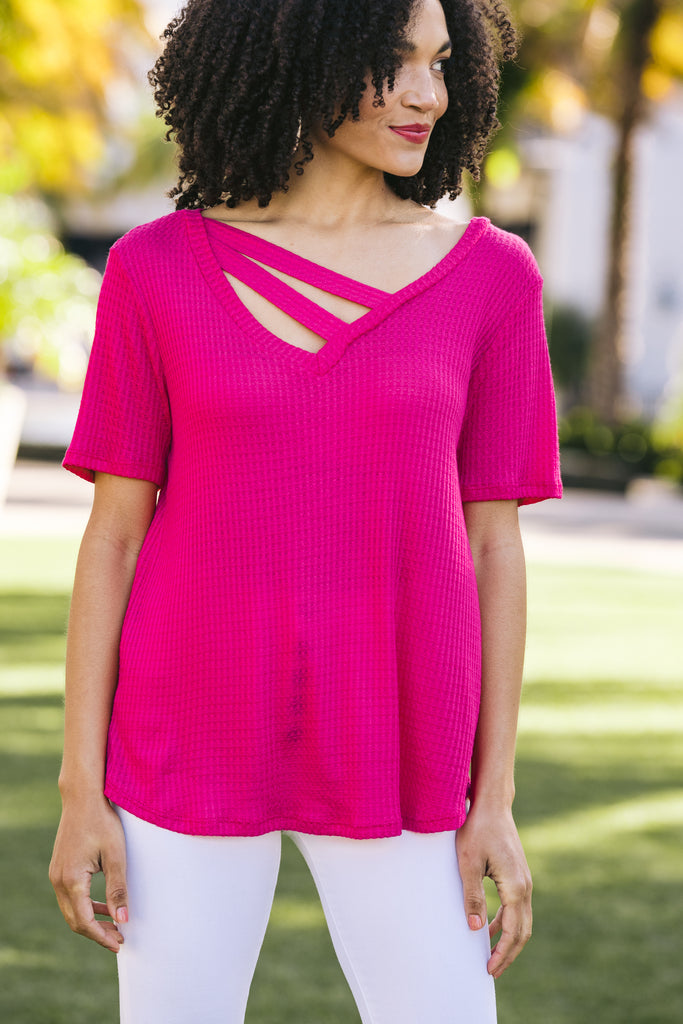 Fuchsia Pink Cotton Slub Must Have Top For Women