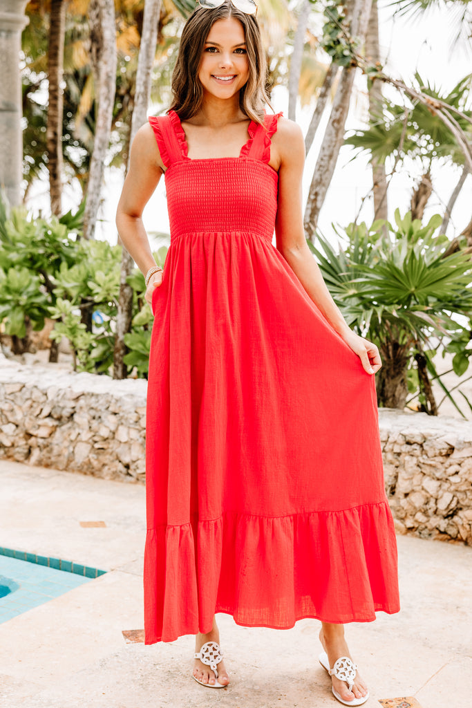 Easy Love Red Smocked Maxi Dress - Beautiful Maxi Dresses – Shop the Mint