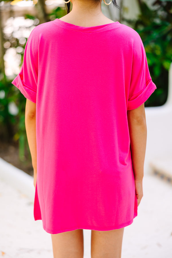 Make Your Life Easy Fuchsia Pink V-neck Top