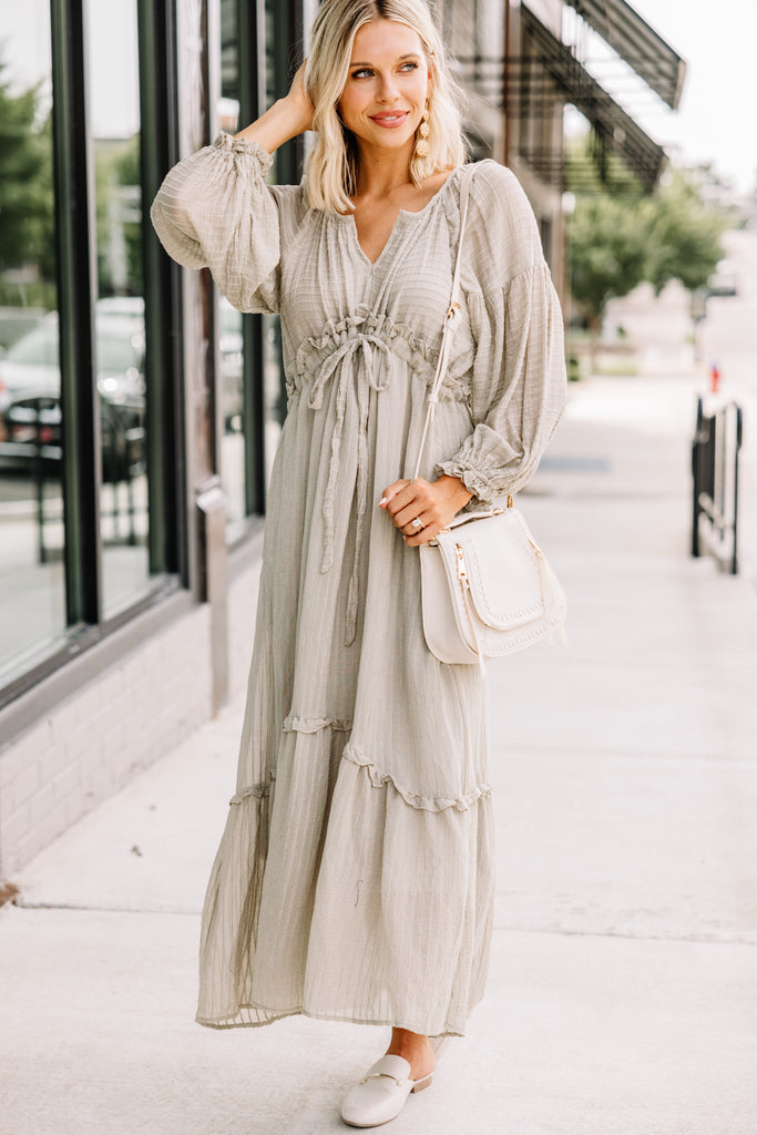 Classy Pale Khaki Midi Dress