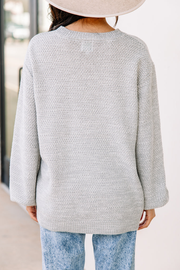 Trendy Light Gray Bubble Sleeve Sweater Cute Boutique Sweaters Shop