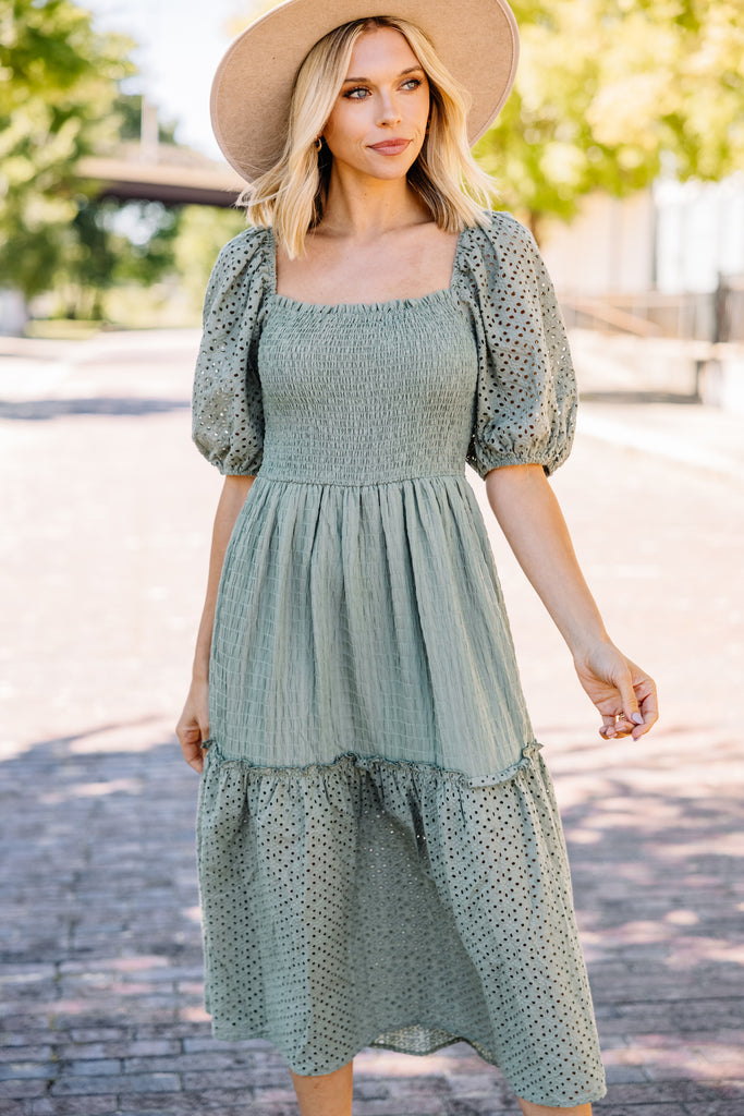 Want It All Sage Green Eyelet Midi Dress Shop the Mint