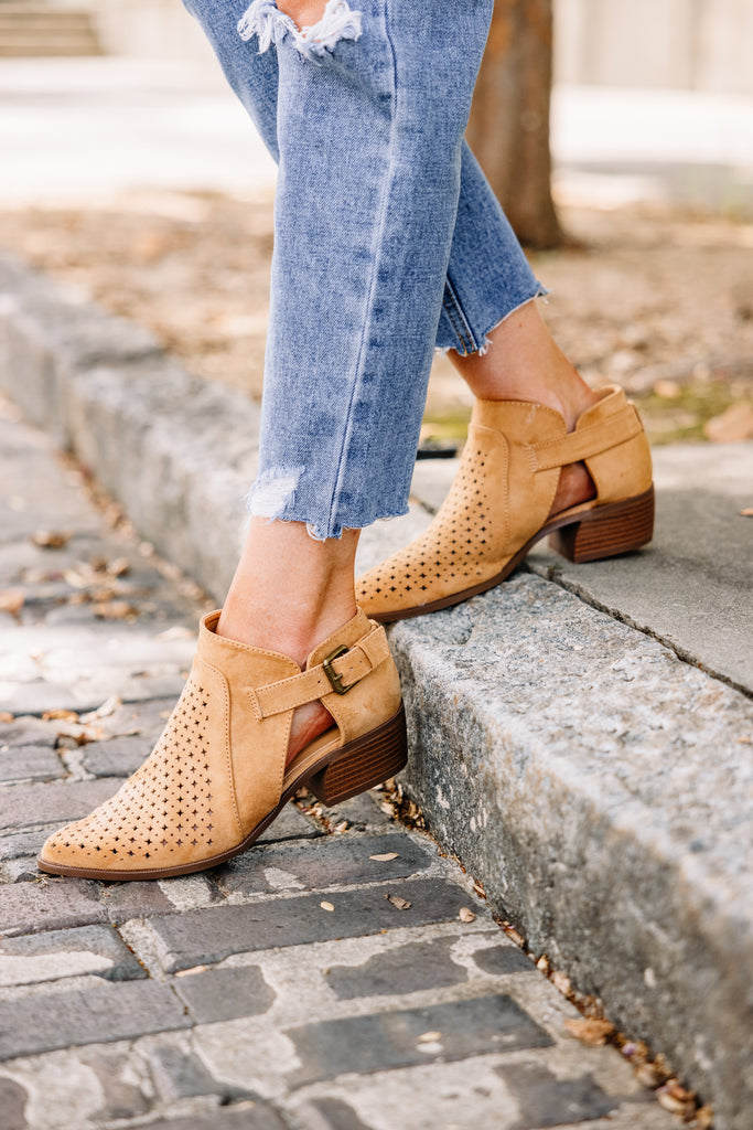 Can't Resist Camel Brown Cutout Booties Boutique Footwear – Shop
