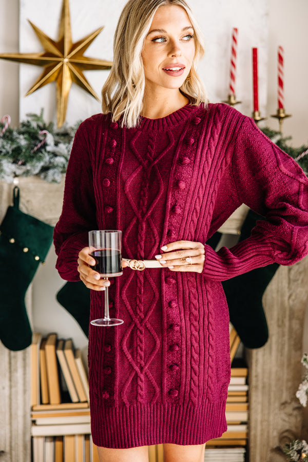 I'll Wait For You Sangria Red Pompom Sweater Dress