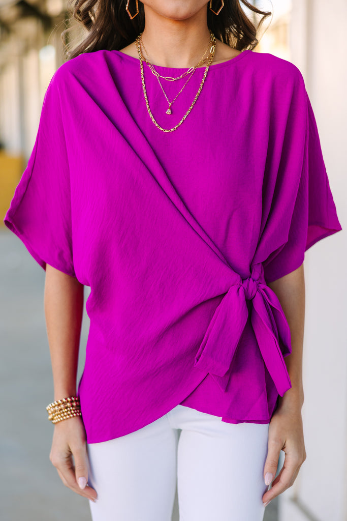 Feminine Magenta Pink Tied Blouse - Trendy Blouses – Shop the Mint