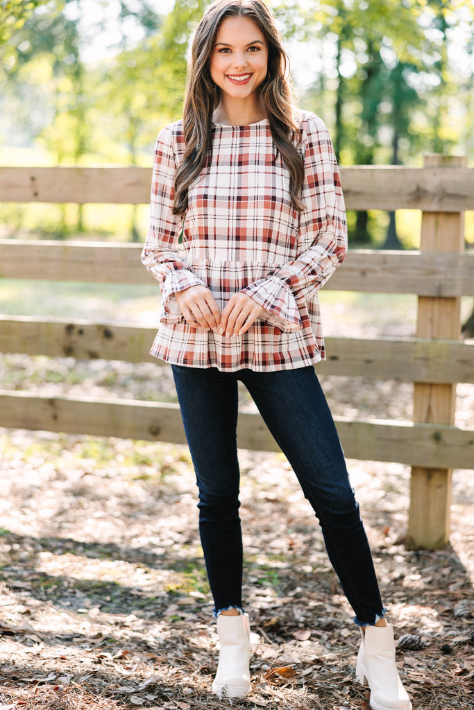 Need You Always Rust Orange Plaid Top – Shop the Mint