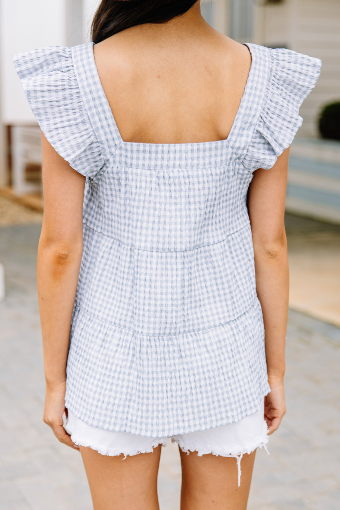 Been Waiting For You Light Blue Gingham Blouse Shop the Mint