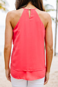 This Is It Coral Pink Ruffled Tank