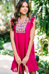 Be Seen Fuchsia Pink Embroidered Dress