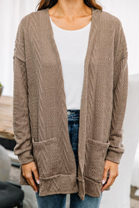 cable knit brown cardigan