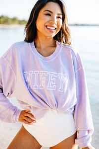 Wifey Lilac Purple Corded Embroidered Sweatshirt