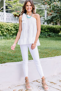 Protect Your Heart White Satin One Shoulder Tank