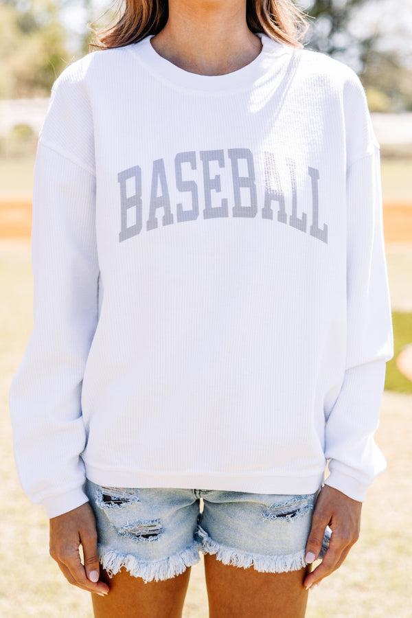 Baseball White Corded Graphic Sweatshirt