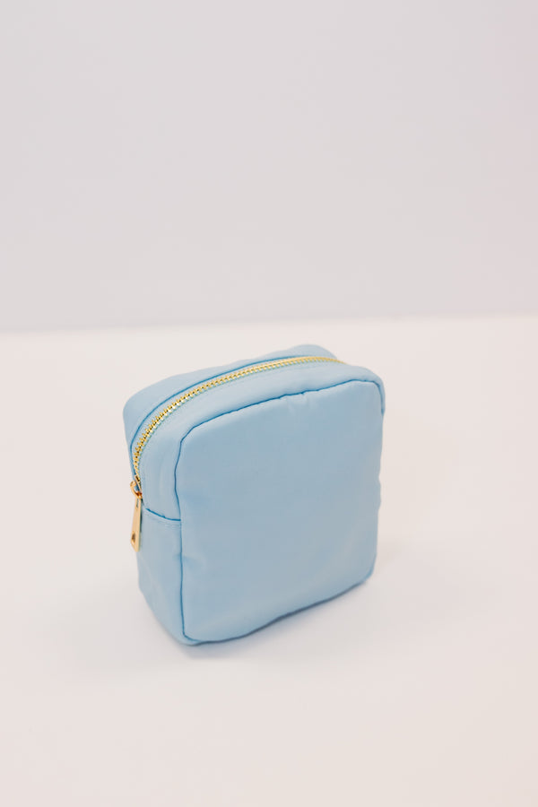 Let's Get Going Light Blue Varsity Cosmetic Bag, Small