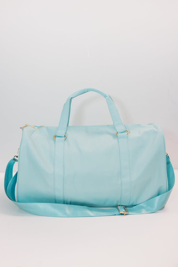 The Getaway Light Blue Varsity Duffle Bag – Shop the Mint