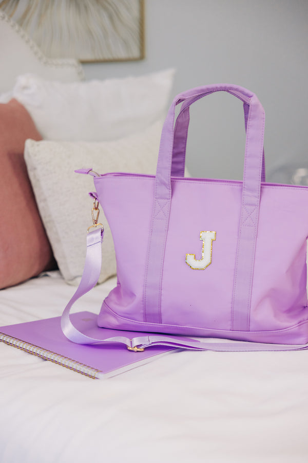 All You Need Lilac Varsity Tote