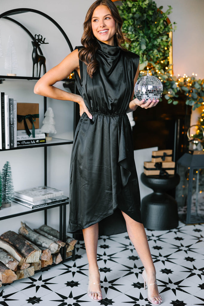 All Eyes On You Black Satin Midi Dress – Shop the Mint