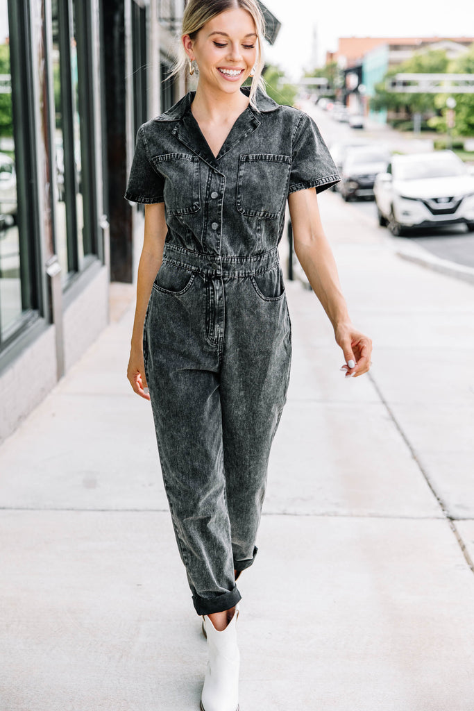 Show Me Around Black Denim Jumpsuit – Shop the Mint