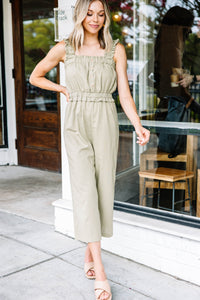 Can't Stop Now Light Olive Green Ruffled Jumpsuit
